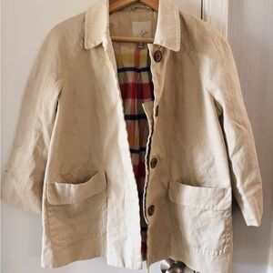 Joie Beige Pea Coat with Colorful Plaid Lining